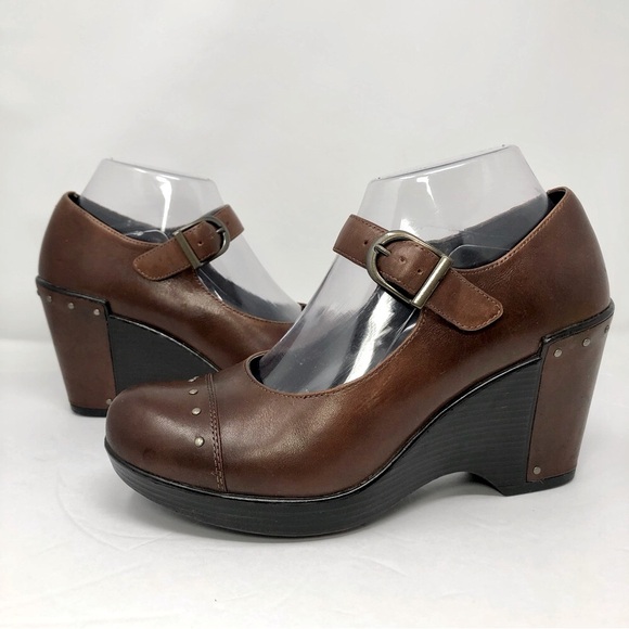 Dansko Fanny Wedge 3.5” Heel Mary Jane Sandals Shoes Dark Brown Leather EU 38 - Picture 2 of 13